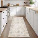 Fmfunctex 3x7 Runner Rug Beige Washable Vintage Neutral Distressed Non Slip Low Pile Indoor Carpet Soft Retro Floral Hallway Entryway Rug for Kitchen Living Room Bedroom Bathroom Laundry Entry Bedside