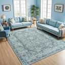 Vasofe 8x10 Area Rug for Living Room, Washable Rugs for Bedroom Room, Dining Room, Vintage Floral Indoor Non Slip Carpet Farmhouse Teal Throw Carpets Soft Low Pile Mat for Classroom Playroom