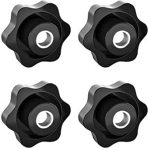 Aifeier ET 4 Pcs 1/4"-20 Inch Knob Black Nylon Screw-On Type Thru Threaded Knob Nuts 6-Star Shape Hand Tighten Clamping Knobs (0.25"/6.35mm)