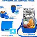 Lunch Box Set with Bento Box Container, 17OZ Stainless Steel Food Soup Thermo, Kids Water Bottle & Portable Insulated Lunch Bag Leakproof, Hot/Cold Retention for School, Travel(Blue)