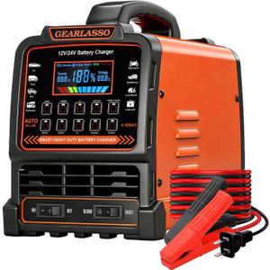 12V 24V Car Battery Charger Heavy Duty, 0-15A Automatic Battery Maintainer with Auto Shutoff, 10 Charging Modes incl. CV/CC & Strong Mode, Smart Trickle Charger for Car Truck Motorcycle RV