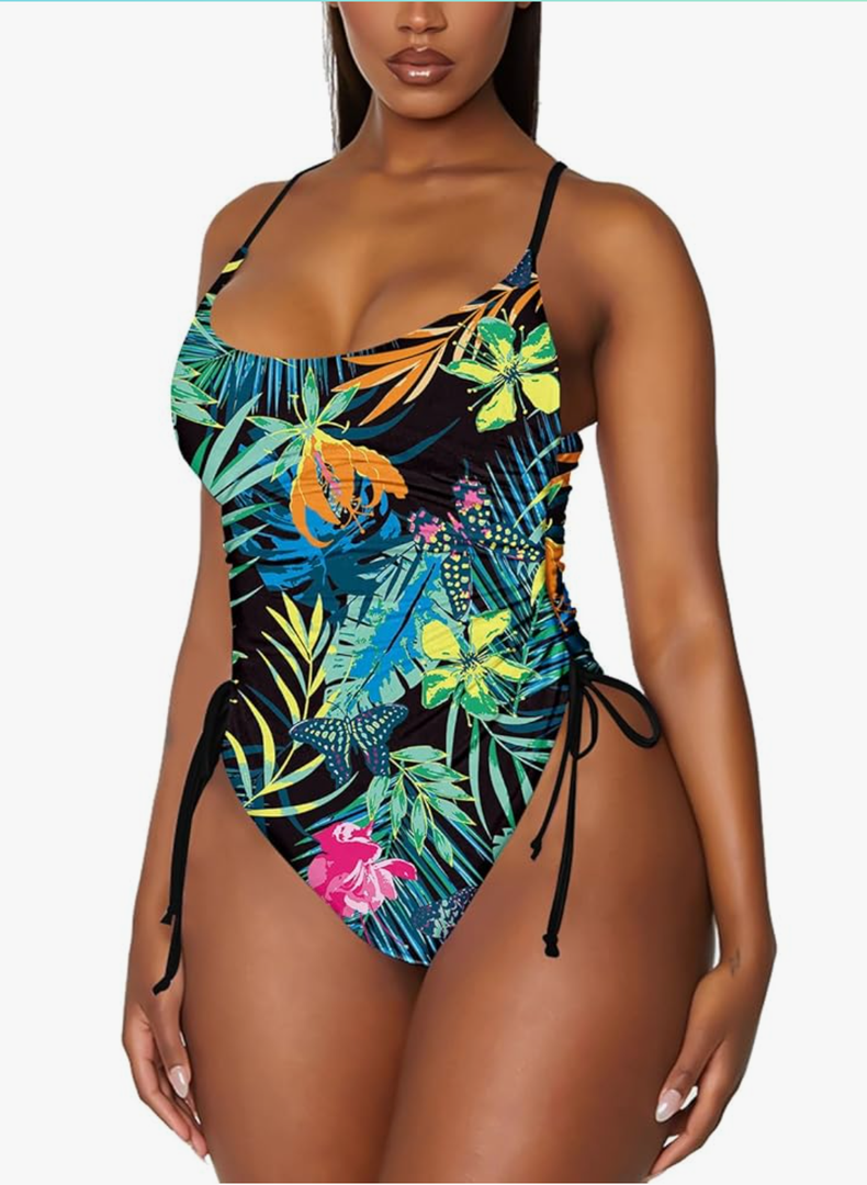 Viottiset Women's Ruched High Cut One Piece Swimsuit Tummy Control Bathing Suit Monokini, 2XXL