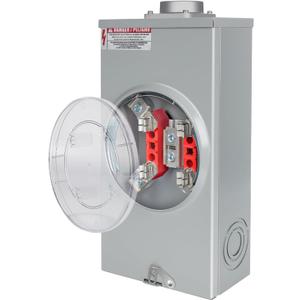 200 Amp Meter Socket 1 Phase 4 Jaw 600V 3 Wire Ringless Type with Horn Bypass and Meter Cover Plate, Suitable for Overhead or Underground Feed
