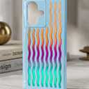 Heaofei Rectangle Case for iPhone 16 Case for Women Girls Boys, with Iridescent Wave Pattern and Cute Candy Color Design, Kawaii Aesthetic Girly Protective Phone Cover, Light Blue