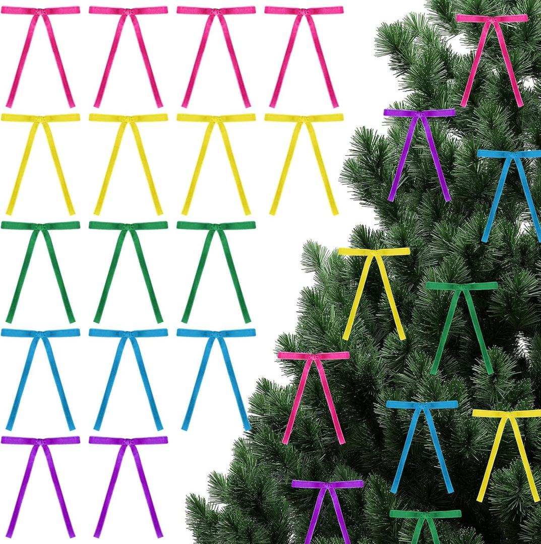 100 Pcs Colorful S Velvet Bows for Christmas Tree Ornaments Multi Colored Premade Small Bows 5 x 7 Inch Rustic Velvet Bow for Christmas Tree Gift Wrapping Garland Home Decor(Neon Color)