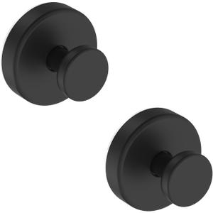 Suction Cup Hooks for Shower, Removable Towel Hooks for Bathroom Window Glass Door Wall, Bath Robe Loofah Wreath Hook for Hanging - 2 Pack, Black