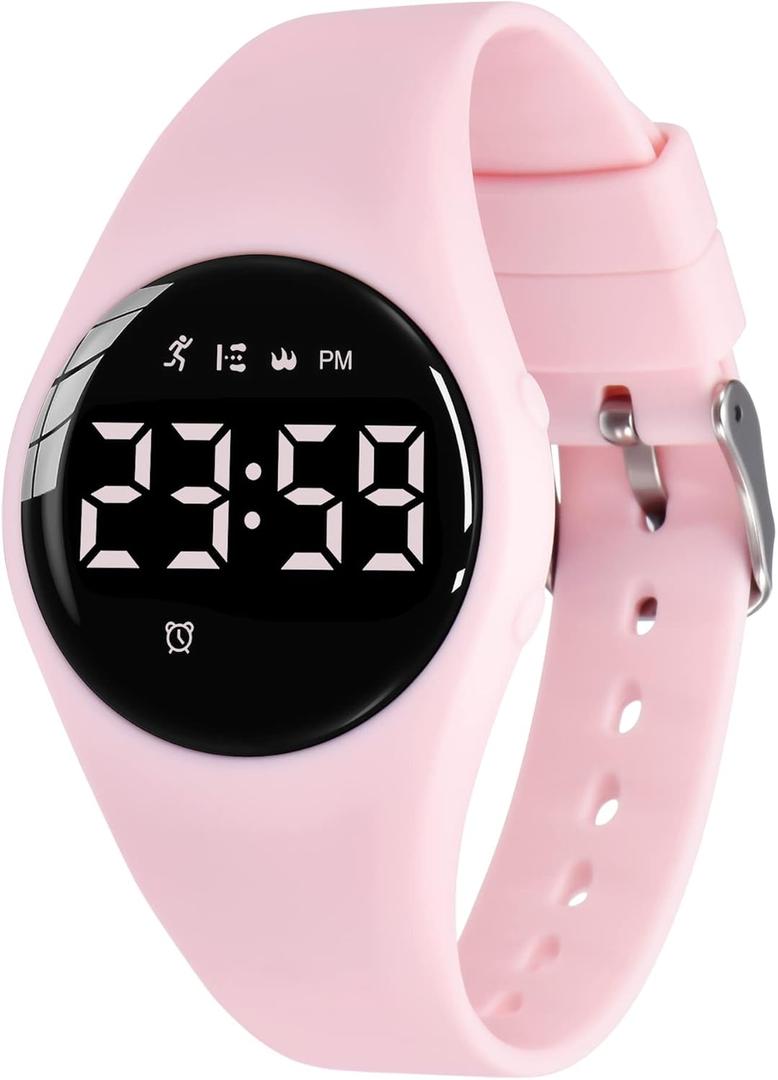 Kids Watches for Girls Boys Digital Sport Watch with Step Counter Pedometer Vibration Alarm Clock, No App Waterproof Fitness Tracker Kids Watch Boys Girls Teens Students Ages 5-16 (102-F-Pink)