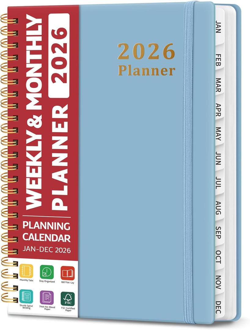 3 x 2026 Planner, Weekly and Monthly Calendar Planner, January 2026 - December 2026, Hardcover 2026 Calendar Book with Tabs For Women & Men, Inner Pocket, Spiral Bound, Perfect for Office Home School Supplies - A5 (6.3" x 8.5"), Blue