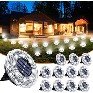 Solar Ground Lights 12 Pack Waterproof Outdoor Solar Lights for Yard Led Solar Garden Lights Bright Solar Powered Disc Light In-Ground Landscape Lighting for Patio Pathway Walkway Driveway, White