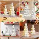 Tfro & Cile White Ceramic Christmas Tree Decor Xmas Indoor Statue 2 PCS Tabletop Home Decoration LED Light Figurines for Party