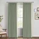 100% Blackout Shield Linen Look Textured Pinch Pleated Curtains Blackout Drapes 96 Inch Long 2 Panels Set, Faux Linen Blackout Curtains for Bedroom & Living Room, 40" W x 96" L, Sage Green