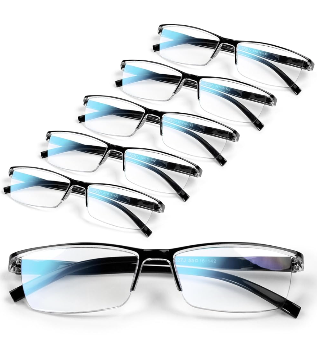 6 pack Executive Style Reading Glasses Men - Durable Readers with 99% Blue Light Blocking - Comfortable Fit with TR90 Frames