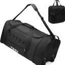 Large-Capacity Foldable Travel Bag, Single-Shoulder Hand-Held Wheeled Bag, Lightweight Travel Luggage Bag, Portable Luggage Bag Storage Bag for Business Trips (Black)
