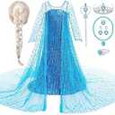 G.C Girls Elsa Frozen Dress Costume Princess Dress Up Clothes with Long Cape Kids Toddler Wig Crown Wand Jewelry Necklace Accessories Halloween Cosplay Birthday Party Supplies, 100(2-3 Years)