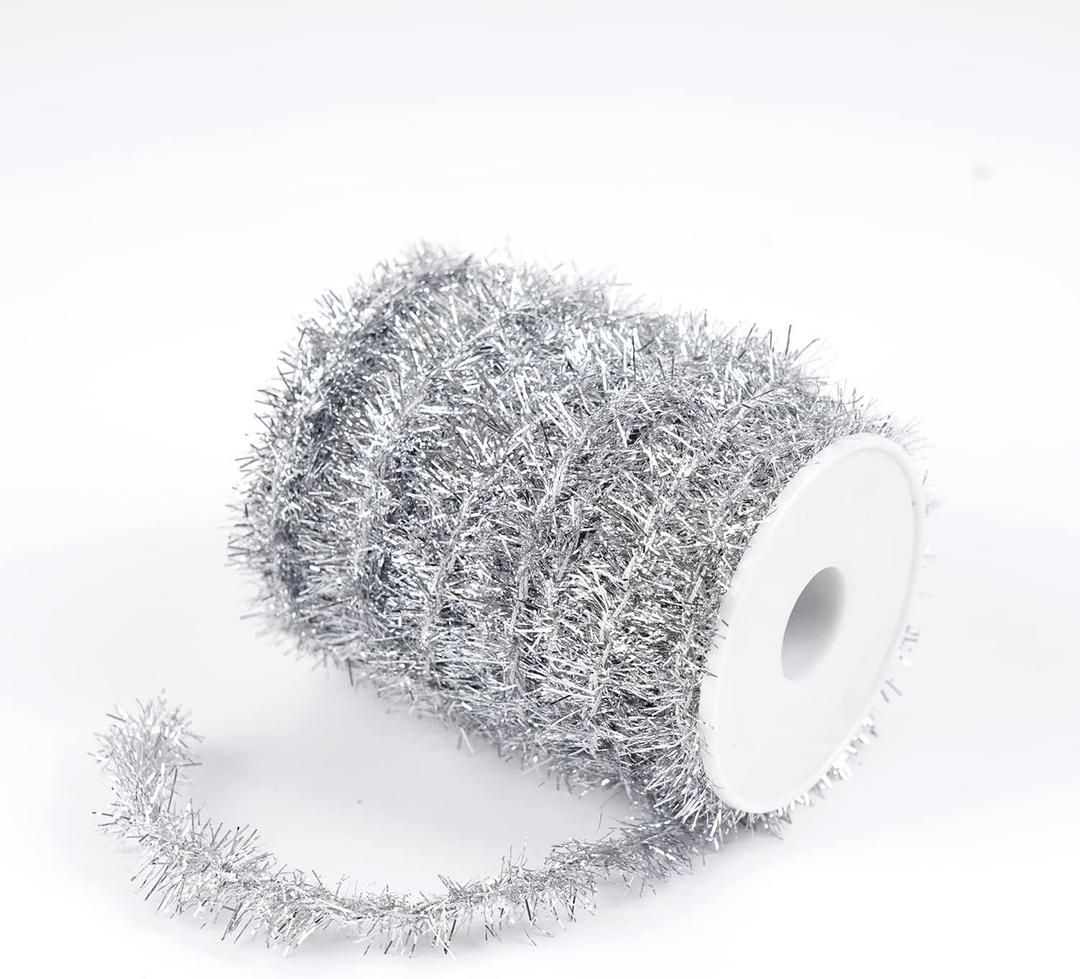 66 Feet Christmas Tinsel Garland Metallic Holiday Tinsel Garland Twist Tinsel Thin Glitter Tinsel Garland Decoration for Christmas Tree,Wedding Birthday Party Decorations Supplies (Silver)
