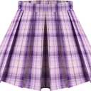 RITERA Plus Size Basic Versatile Stretchy Elastic Waist Flared Casual Mini Skater Skirt/Pleated Plaid Skirt for Women XL-5XL (Purple, XL)