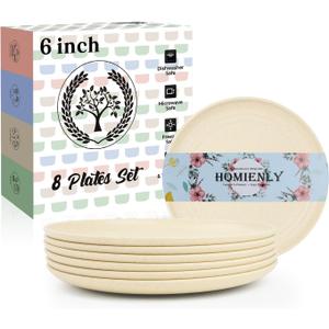 Homienly Small Plates Set of 8, Wheat Straw Plates, 5.7 Inch Lightweight Unbreakable MIni Dessert Plate, Microwave and Dishwasher Safe Small Plate Set - Beige
