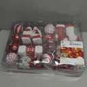 Alupssuc 112pcs Christmas Balls Ornaments Set, Shatterproof Plastic Baubles Christmas Penguin, Polar Bear for Xmas Tree Holiday Wedding Party Decorations with Hanging Strings, Red and White