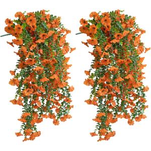 Fall Artificial Flowers for Outdoors,2 Pcs UV Resistant Fall Flowers Outdoor,Not-Fading Fall Faux Flowers for Outdoor Planters for Porch Balcony Patio Garden Decor,Orange