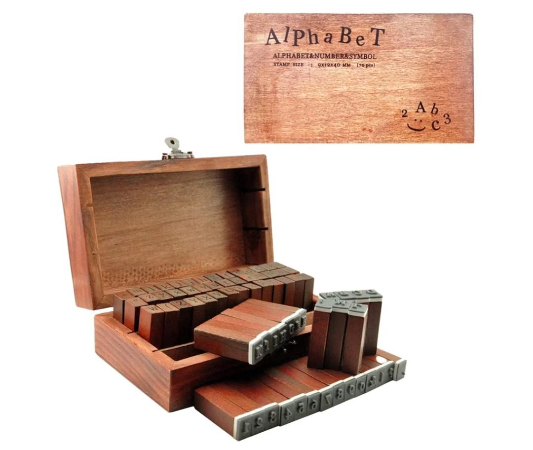 UCEC 70pcs Alphabet Stamps for Clay, Rubber Letter Stamps for Crafting, Wooden Letter Number and Symbol Stamp Set for Scrapbooking Supplies DIY Craft Card Making