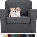 MAXIJIN 2 Piece Chair Slipcovers with Arms Super Stretch Chair Covers for Living Room Dogs Pet Proof Fitted Sofa Couch Protector Spandex Non Slip Armchair Slipcover Washable (Chair, Gray) (31"-46"(1 Cushion), Grey)