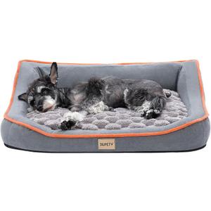 Jiupety Orthopedic Dog Bed for Small and Medium Dogs, Dog Sofa Bed with U-Shaped Bolster, Dual-Layer Supportive Cushion, Waterproof Dog Couch with Washable Cover, (30"24"7.5") for 10-20 lbs, Grey