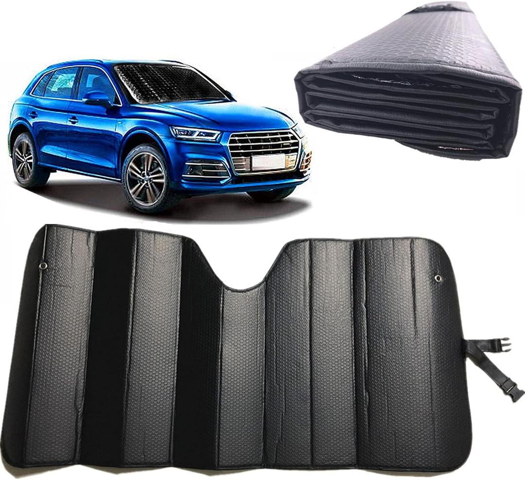 GWUSKDT Car Windshield Sunshade, Sun Protector,Foldable Front Window Shade-Thicken 5-Layer Bubble for Auto Windshield UV Protection and Heat Reflector 58"x 27.5" (Black)