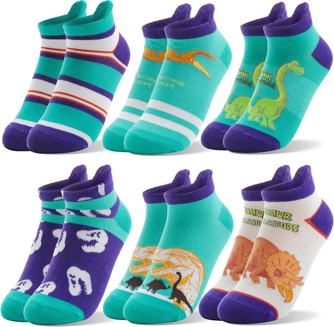 Welwoos Kids Boys Ankle Socks No Show Low Cut Funny Cute Cartoon Novelty Cotton Socks 6 Pairs