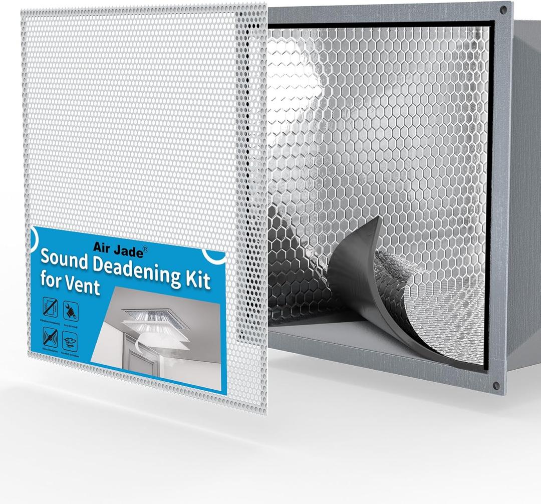 Air Jade Sound Deadening Kit for Vent, Sound Deadener and Mesh Vent Cover for Vent Soundproofing and Vibration Dampening, Includes 3 sqft Sound Deadening Mats & 2 Pcs Vent Covers 15 x 15 in, White