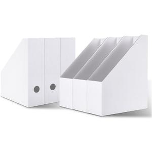 Rempry Magazine File Holders White, Foldable Cardboard Document Organizer Boxes with Labels, Space-Saving Storage for Office, Home, School, 10x3.3x12 Inchs, 6 Pack