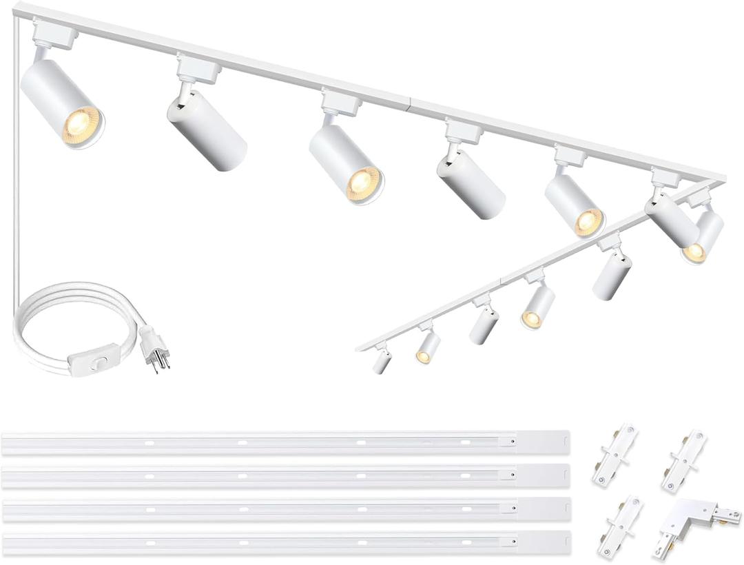 Ultra-Bright H Type White Track Lighting Kit with 13.1 FT Track Rails, 12 Heads 4000K Natural White 20W 2400lm, Dimmable Plug in LED Track Light Fixture