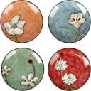 Ceramic Salad Plates Set of 4, 8.2 Inch Underglaze Painting Dessert Plates, Appetizer Plates-Microwave, Oven and Dishwasher Safe, Scratch Resistant