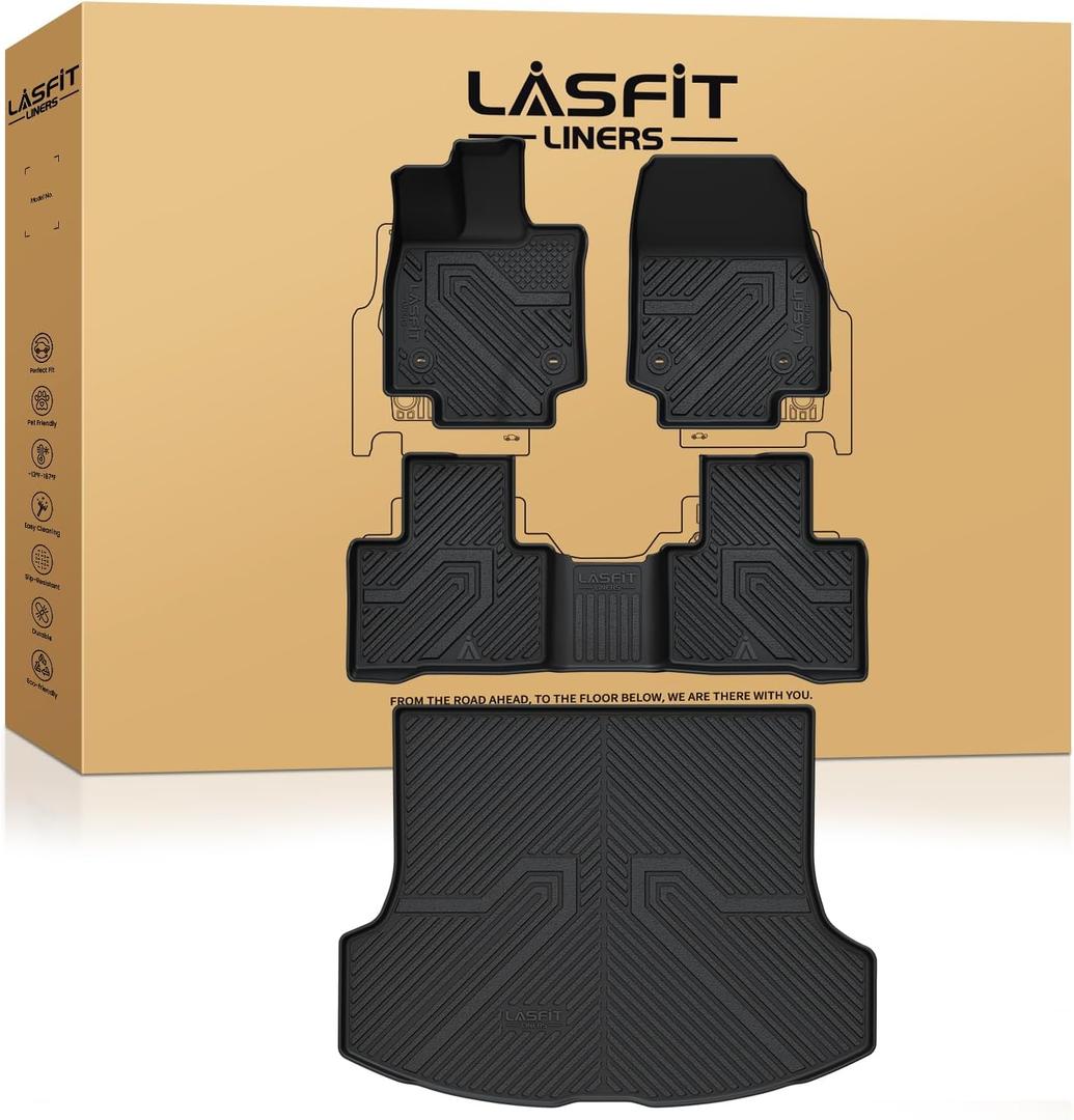 LASFIT Floor Mats & Cargo Mat for Lexus RX/RX350/RX350h/RX500h 2023-2026, TPE RX 350 All Weather Protection Custom Fit 1st & 2nd Row Rubber RX350 Floor Liners, Black, Easy to Clean