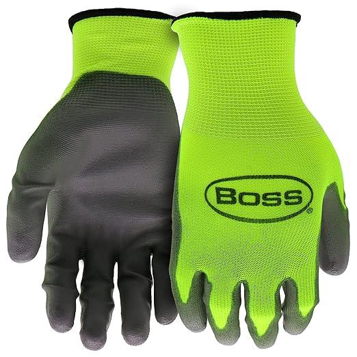 Boss Men's High Visibility Nitrile Coated Work Gloves, 5-Pack, High Dexterity, Enhanced Grip, Abrasion Resistant, Water Resistant, Large, Green/Black, (B31211-L5P)