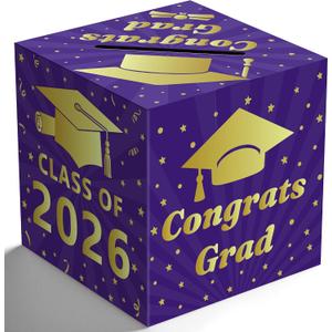 2 x OHOME Graduation Decorations - Purple Gold Graduation Card Box for Graduation Decorations Class of 2026 2027 - Graduation Party Decorations Decor Supplies Favors,Graduation Centerpieces 2026