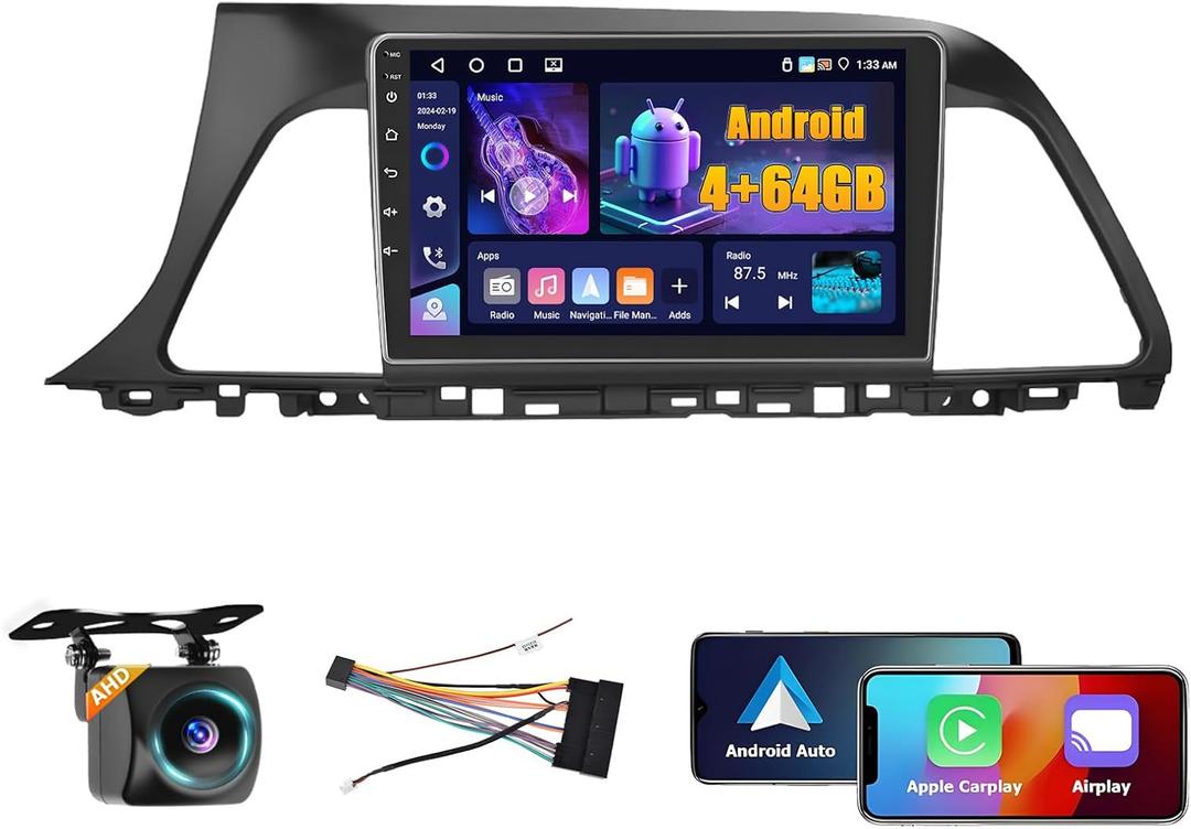 4+64GB Android 15 Car Stereo for Hyundai Sonata 2015-2017 Wireless Carplay Android Auto 9" Touch Screen Car Radio Dash Kit with GPS WiFi Bluetooth SWC DSP EQ Mirror Link Backup Camera