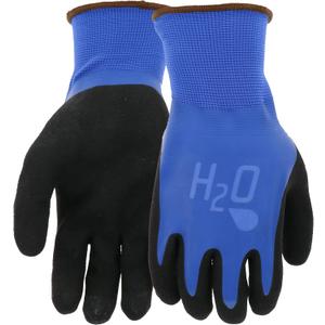 MUD Cobalt Blue H2O Double Dipped Full Latex Coated Palm Garden Work Gloves, Waterproof, Durable, Micro Surface Palm (1 Count)
