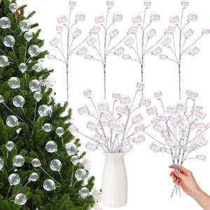 4 Pcs 14.96 Inches Iridescent Valentine's Day Tree Picks Iridescent Ball Ornaments Sticks Picks Garland for Wreath DIY Crafts Vase Filler Branches Tree Topper Home Stairs Decoration