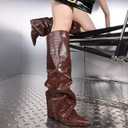 SaraIris Women's Slouchy Knee High Boots - Black, Pointed Toe, Fold Over, Chunky, Shark Boots