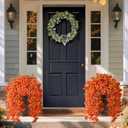 Artificial Fall Flowers for Outdoor, 4 Pcs Faux Pansy Fake Mums Plant Hanging Flowers Outdoor Fall Decor, UV Resistant No Fade Silk Flower for Front Door Porch Planter Patio Yard Garden(Orange)