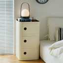 3 Tier Square Nightstand with Drawers, Beige Square Side Table Small Plastic Storage End Table for Bedroom, Living Room, Bathroom, 22.6IN