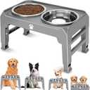 Elevated Raised Dog Bowl Stand with 2 Stainless Steel Bowls, Adjustable Height for Medium Large Dogs, 12.36" - 3.7" Foldable Feeder, Grey