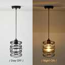 1-Pack Pendant Light Fixtures 6.3Inch Black Spiral Kitchen Island Light Modern Metal Cage Handblown Seeded Glass Ceiling Hanging Light Adjustable Cord for Dining Room Foyer Hallway, E26