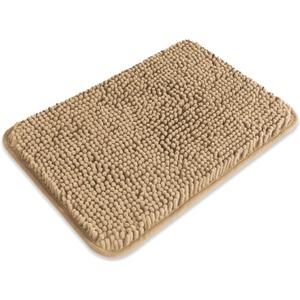 Small Bathroom Rug 12"x18"  Washable and Absorbent Bath Mat, Non Slip, Thick Soft Chenille Bath Rugs for Bathroom, Shower, Sink, Dog mat(Beige)