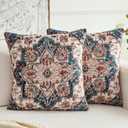 BUAEL Boho Throw Pillow Covers 18x18 inch Set of 2,Bohemian Vintage Carpet Pattern Antique Ethnic Decor Double Sided Pattern Cushion Cover Soft Pillow Case Living Sofa Room Bed Square Pillow Cover
