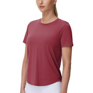 THE GYM PEOPLE Women's Workout Short Sleeve Breathable T-Shirts Athletic Yoga Tee Tops (Red, M)