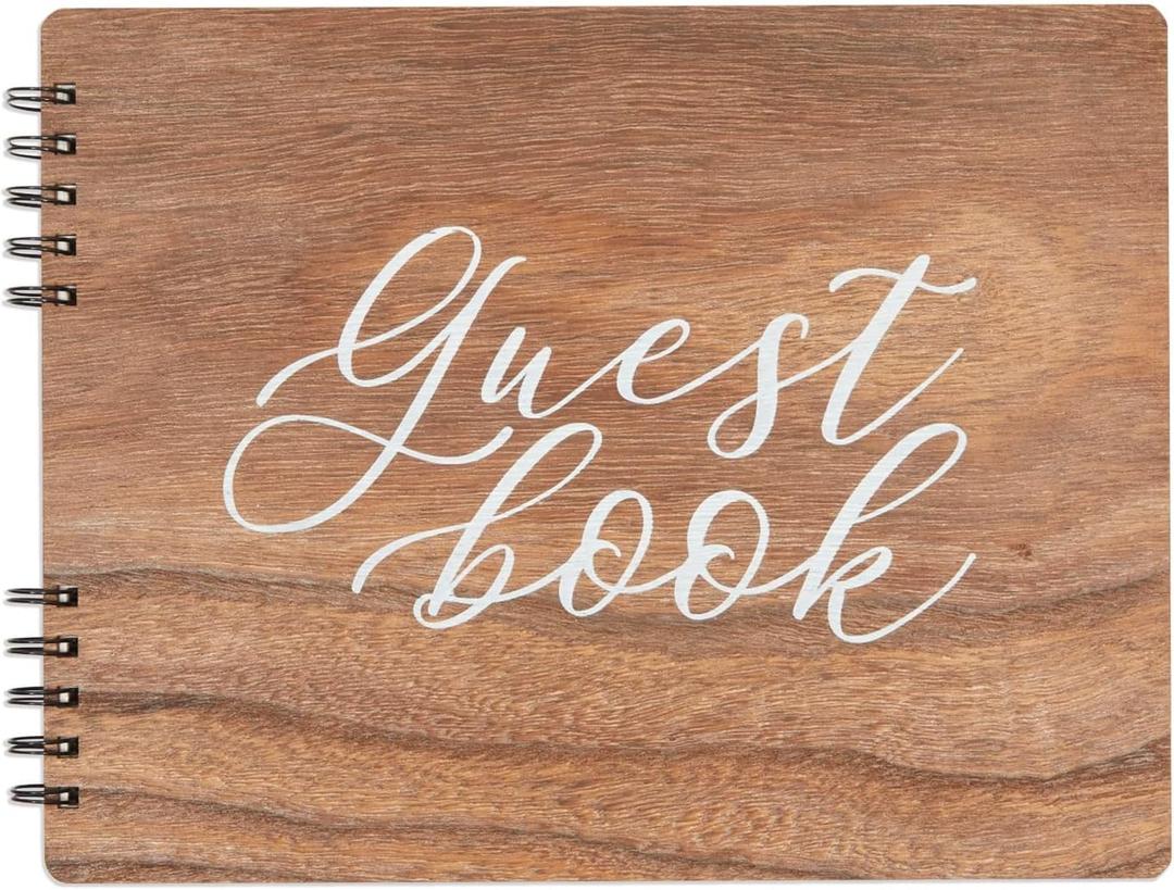 Paper Junkie Rustic Style Wooden Guest Book - Wedding Reception, Bridal Shower, Baby Shower, Quinceanera Guest Book (112 Pages, 11.25x8.75 in)