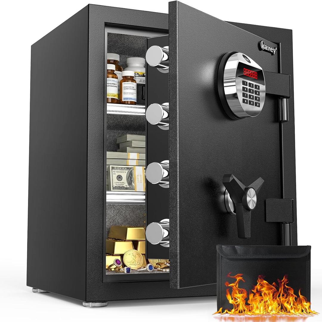 Safe Box, Digital Metal Keypad Safe with Fireproof Waterproof Bag | 2.0 Cub Security Safe with Alarm System, Mute Mode & Removable Shelves for Home Office Closet, Cabinet for Money Valuables