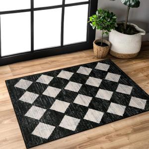 Lahome Moroccan Trellis Area Rug - 2x3 Printed Small Black Checkered Entryway Rug Non Slip Kitchen Mat, Stain Resistance Indoor Modern Floor Soft Throw Carpet for Front Door Bathroom Sink Bedroom (2' x 3')
