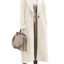 ebossy Women's Fashion Notched Lapel Single Breasted Open Front Maxi Long Trench Coat Woolen Overcoat (L, Beige)